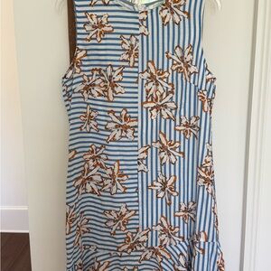 Blue and White Striped Floral Dress